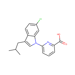 CC(C)Cc1cn(-c2cccc(C(=O)O)n2)c2cc(Cl)ccc12 ZINC000029044712