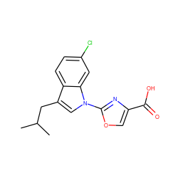 CC(C)Cc1cn(-c2nc(C(=O)O)co2)c2cc(Cl)ccc12 ZINC000029045157