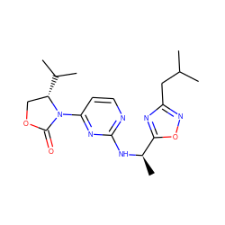 CC(C)Cc1noc([C@@H](C)Nc2nccc(N3C(=O)OC[C@@H]3C(C)C)n2)n1 ZINC000142111965