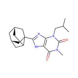 CC(C)Cn1c(=O)n(C)c(=O)c2[nH]c(C34C[C@@H]5CC3C[C@H](C5)C4)nc21 ZINC000100643620