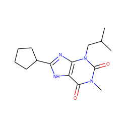 CC(C)Cn1c(=O)n(C)c(=O)c2[nH]c(C3CCCC3)nc21 ZINC000012405423