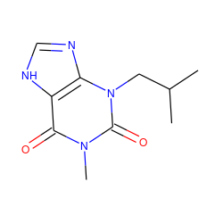 CC(C)Cn1c(=O)n(C)c(=O)c2[nH]cnc21 ZINC000003861807