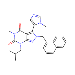 CC(C)Cn1c(=O)n(C)c(=O)c2c(-c3cncn3C)n(Cc3cccc4ccccc34)nc21 ZINC000084703921