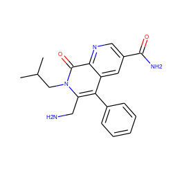 CC(C)Cn1c(CN)c(-c2ccccc2)c2cc(C(N)=O)cnc2c1=O ZINC001772601528