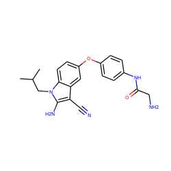 CC(C)Cn1c(N)c(C#N)c2cc(Oc3ccc(NC(=O)CN)cc3)ccc21 ZINC000299861413