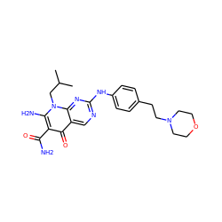 CC(C)Cn1c(N)c(C(N)=O)c(=O)c2cnc(Nc3ccc(CCN4CCOCC4)cc3)nc21 ZINC000118369757