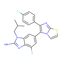 CC(C)Cn1c(N)nc2c(F)cc(-c3c(-c4ccc(F)cc4)nc4sccn34)cc21 ZINC000063298073