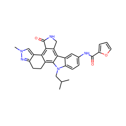 CC(C)Cn1c2ccc(NC(=O)c3ccco3)cc2c2c3c(c4c(c21)CCc1nn(C)cc1-4)C(=O)NC3 ZINC000036338900