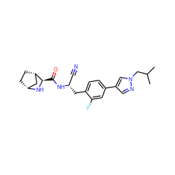 CC(C)Cn1cc(-c2ccc(C[C@@H](C#N)NC(=O)[C@H]3N[C@@H]4CC[C@H]3C4)c(F)c2)cn1 ZINC000219323402