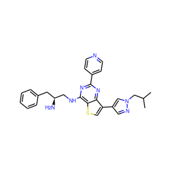 CC(C)Cn1cc(-c2csc3c(NC[C@@H](N)Cc4ccccc4)nc(-c4ccncc4)nc23)cn1 ZINC000223669457