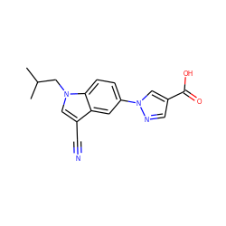 CC(C)Cn1cc(C#N)c2cc(-n3cc(C(=O)O)cn3)ccc21 ZINC000068266914