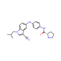 CC(C)Cn1cc(C#N)c2cc(Nc3ccc(NC(=O)[C@@H]4CCCN4)cc3)ccc21 ZINC000299867559