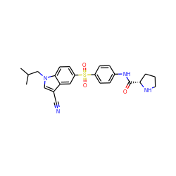 CC(C)Cn1cc(C#N)c2cc(S(=O)(=O)c3ccc(NC(=O)[C@@H]4CCCN4)cc3)ccc21 ZINC000299866455