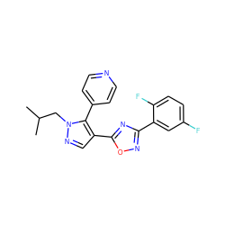 CC(C)Cn1ncc(-c2nc(-c3cc(F)ccc3F)no2)c1-c1ccncc1 ZINC000114563807