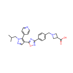 CC(C)Cn1ncc(-c2nc(-c3ccc(CN4CC(C(=O)O)C4)cc3)no2)c1-c1ccncc1 ZINC000068248246