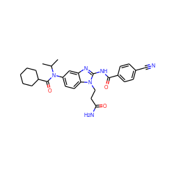 CC(C)N(C(=O)C1CCCCC1)c1ccc2c(c1)nc(NC(=O)c1ccc(C#N)cc1)n2CCC(N)=O ZINC000040862036