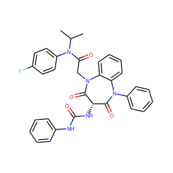 CC(C)N(C(=O)CN1C(=O)[C@@H](NC(=O)Nc2ccccc2)C(=O)N(c2ccccc2)c2ccccc21)c1ccc(F)cc1 ZINC000101333997