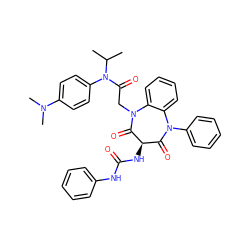 CC(C)N(C(=O)CN1C(=O)[C@H](NC(=O)Nc2ccccc2)C(=O)N(c2ccccc2)c2ccccc21)c1ccc(N(C)C)cc1 ZINC000100057723