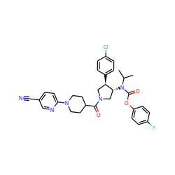 CC(C)N(C(=O)Oc1ccc(F)cc1)[C@@H]1CN(C(=O)C2CCN(c3ccc(C#N)cn3)CC2)C[C@H]1c1ccc(Cl)cc1 ZINC000117717382