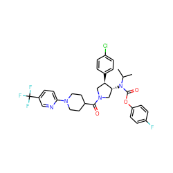 CC(C)N(C(=O)Oc1ccc(F)cc1)[C@@H]1CN(C(=O)C2CCN(c3ccc(C(F)(F)F)cn3)CC2)C[C@H]1c1ccc(Cl)cc1 ZINC000163856975