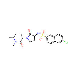 CC(C)N(C)C(=O)[C@H](C)N1CC[C@H](NS(=O)(=O)c2ccc3cc(Cl)ccc3c2)C1=O ZINC000014949943