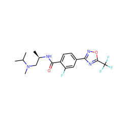 CC(C)N(C)C[C@@H](C)NC(=O)c1ccc(-c2noc(C(F)(F)F)n2)cc1F ZINC000142882283