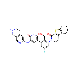 CC(C)N(C)Cc1ccc(Nc2cc(-c3cc(F)cc(N4CCc5c(sc6c5CCCC6)C4=O)c3CO)cn(C)c2=O)nc1 ZINC000116055705