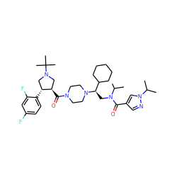 CC(C)N(C[C@H](C1CCCCC1)N1CCN(C(=O)[C@@H]2CN(C(C)(C)C)C[C@H]2c2ccc(F)cc2F)CC1)C(=O)c1cnn(C(C)C)c1 ZINC000058600011