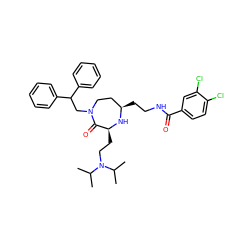 CC(C)N(CC[C@@H]1N[C@H](CCNC(=O)c2ccc(Cl)c(Cl)c2)CCN(CC(c2ccccc2)c2ccccc2)C1=O)C(C)C ZINC000118694503