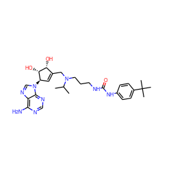 CC(C)N(CCCNC(=O)Nc1ccc(C(C)(C)C)cc1)CC1=C[C@@H](n2cnc3c(N)ncnc32)[C@H](O)[C@@H]1O ZINC000103293046