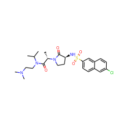 CC(C)N(CCN(C)C)C(=O)[C@H](C)N1CC[C@H](NS(=O)(=O)c2ccc3cc(Cl)ccc3c2)C1=O ZINC000014950037