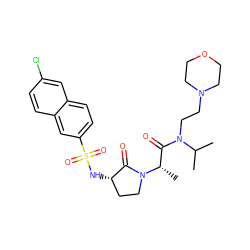 CC(C)N(CCN1CCOCC1)C(=O)[C@H](C)N1CC[C@H](NS(=O)(=O)c2ccc3cc(Cl)ccc3c2)C1=O ZINC000014950044