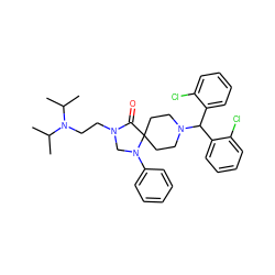 CC(C)N(CCN1CN(c2ccccc2)C2(CCN(C(c3ccccc3Cl)c3ccccc3Cl)CC2)C1=O)C(C)C ZINC000049889202