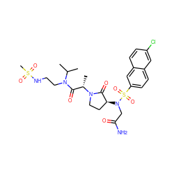 CC(C)N(CCNS(C)(=O)=O)C(=O)[C@H](C)N1CC[C@H](N(CC(N)=O)S(=O)(=O)c2ccc3cc(Cl)ccc3c2)C1=O ZINC000014950073