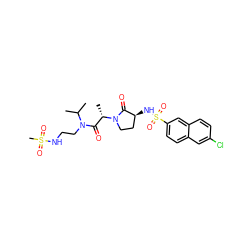 CC(C)N(CCNS(C)(=O)=O)C(=O)[C@H](C)N1CC[C@H](NS(=O)(=O)c2ccc3cc(Cl)ccc3c2)C1=O ZINC000014950028