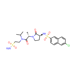 CC(C)N(CCS(N)(=O)=O)C(=O)[C@H](C)N1CC[C@H](NS(=O)(=O)c2ccc3cc(Cl)ccc3c2)C1=O ZINC000014950034