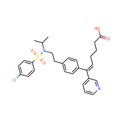 CC(C)N(CCc1ccc(/C(=C\CCCC(=O)O)c2cccnc2)cc1)S(=O)(=O)c1ccc(Cl)cc1 ZINC000013733208