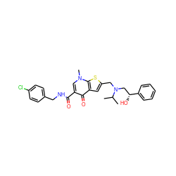 CC(C)N(Cc1cc2c(=O)c(C(=O)NCc3ccc(Cl)cc3)cn(C)c2s1)C[C@@H](O)c1ccccc1 ZINC000028901352