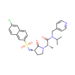 CC(C)N(Cc1ccncc1)C(=O)[C@H](C)N1CC[C@H](NS(=O)(=O)c2ccc3cc(Cl)ccc3c2)C1=O ZINC000014949989