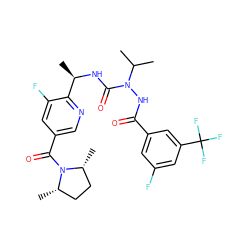 CC(C)N(NC(=O)c1cc(F)cc(C(F)(F)F)c1)C(=O)N[C@H](C)c1ncc(C(=O)N2[C@@H](C)CC[C@H]2C)cc1F ZINC000049767461