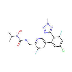 CC(C)N(O)C(=O)NCc1ncc(-c2cc(Cl)cc(F)c2-c2nnn(C)n2)cc1F ZINC000045364377