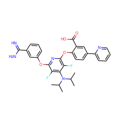 CC(C)N(c1c(F)c(Oc2cccc(C(=N)N)c2)nc(Oc2ccc(-c3ccccn3)cc2C(=O)O)c1F)C(C)C ZINC000028570350