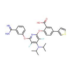 CC(C)N(c1c(F)c(Oc2cccc(C(=N)N)c2)nc(Oc2ccc(-c3ccsc3)cc2C(=O)O)c1F)C(C)C ZINC000028570298