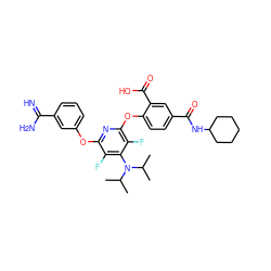 CC(C)N(c1c(F)c(Oc2cccc(C(=N)N)c2)nc(Oc2ccc(C(=O)NC3CCCCC3)cc2C(=O)O)c1F)C(C)C ZINC000028570783