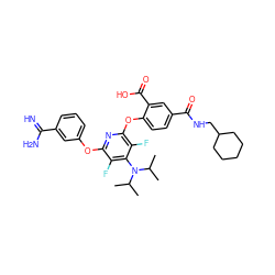 CC(C)N(c1c(F)c(Oc2cccc(C(=N)N)c2)nc(Oc2ccc(C(=O)NCC3CCCCC3)cc2C(=O)O)c1F)C(C)C ZINC000028568856