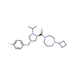 CC(C)N1C[C@@H](Oc2ccc(F)cc2)C[C@@H]1C(=O)N1CCCN(C2CCC2)CC1 ZINC000049112666