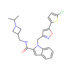 CC(C)N1CC(CNC(=O)c2cc3ccccc3n2Cc2cc(-c3ccc(Cl)s3)on2)C1 ZINC000014959696