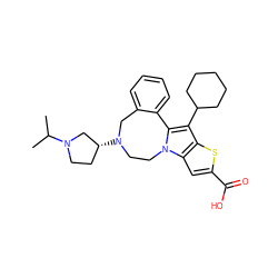 CC(C)N1CC[C@@H](N2CCn3c(c(C4CCCCC4)c4sc(C(=O)O)cc43)-c3ccccc3C2)C1 ZINC000034785984