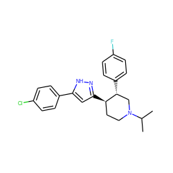 CC(C)N1CC[C@@H](c2cc(-c3ccc(Cl)cc3)[nH]n2)[C@H](c2ccc(F)cc2)C1 ZINC000146018316