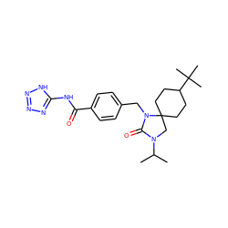 CC(C)N1CC2(CCC(C(C)(C)C)CC2)N(Cc2ccc(C(=O)Nc3nnn[nH]3)cc2)C1=O ZINC000028528510